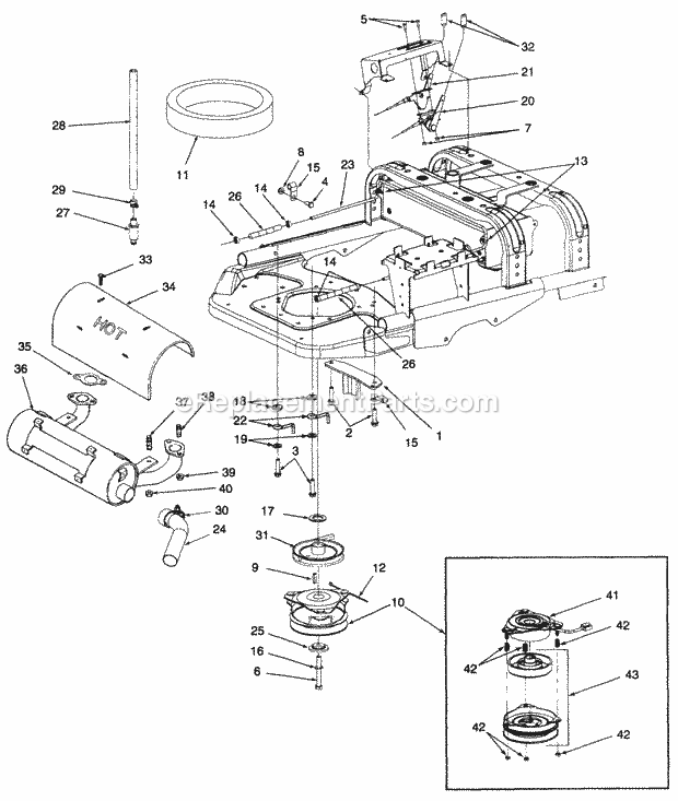 Engine Mounting, Muffler, Controls And Pto Cl 1 Diagram and Parts List for Z54L 53AC365K100 Cub Cadet Lawn Mower